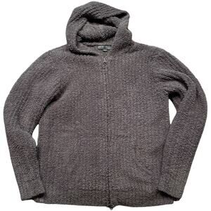 Barefoot Dreams Taupe Gray Hooded Zip Cardigan Cozy Soft Women's Large